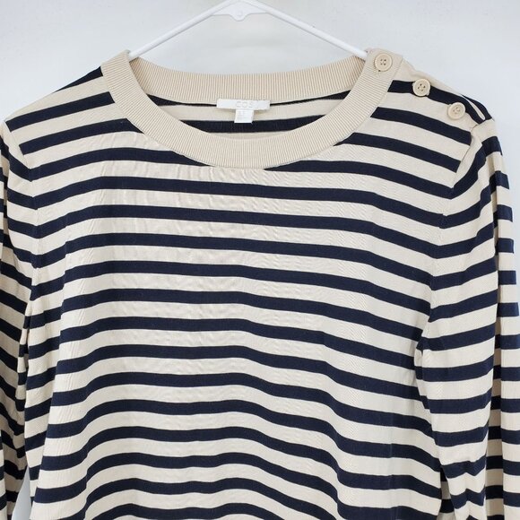 COS Silk Black and White Striped Mixed Media Long Sleeve Knit Sweater Medium - Picture 9 of 12